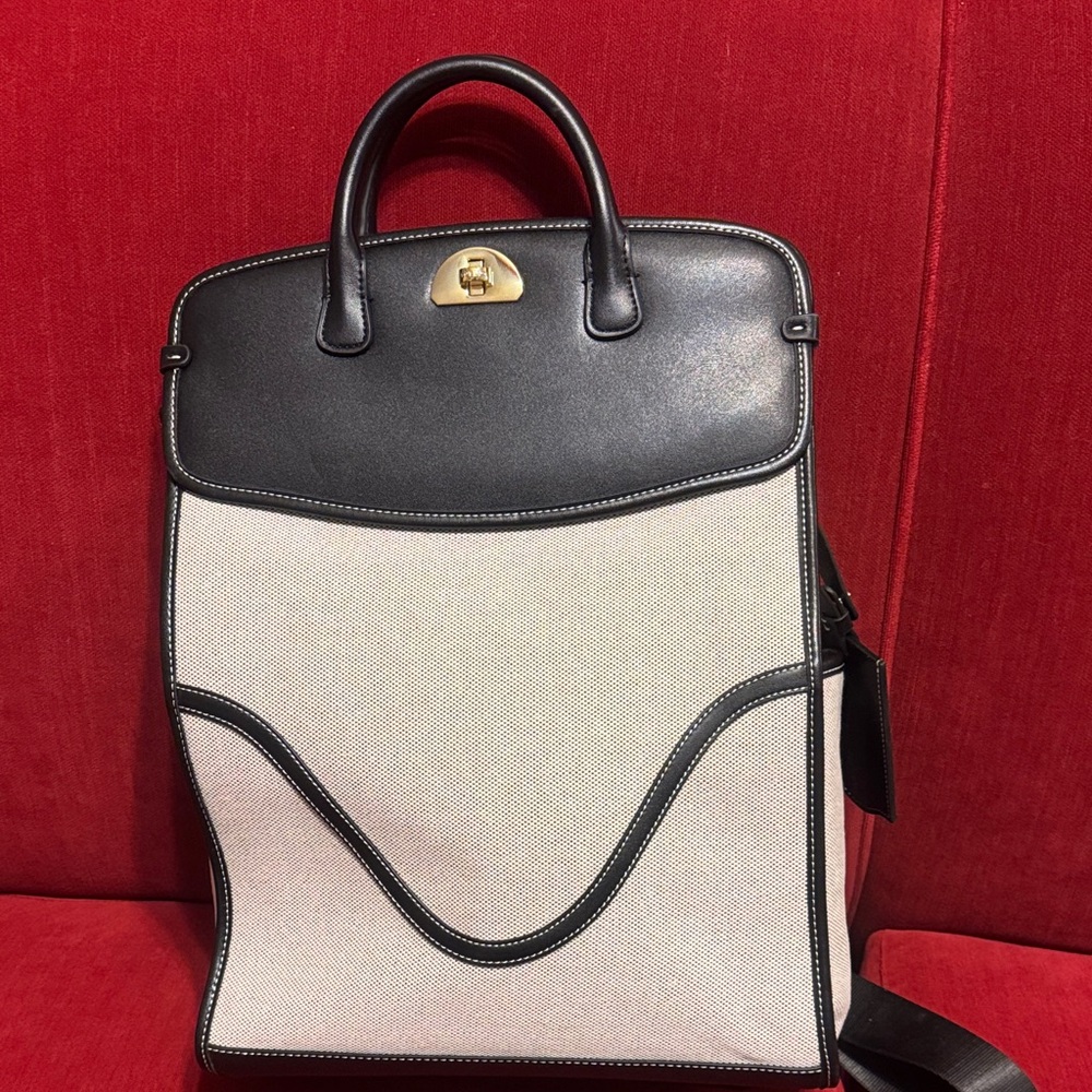 Two-Tone Black and Gray Structured Backpack Tote - Picture 7 of 13